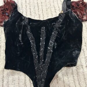 Black Velvet Sparkle Bodice with Burgundy Lace Cap Sleeve Joffrey BalletXS